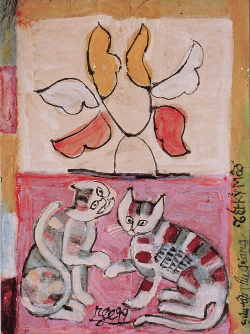 Tranh vẽ mèo của họa sĩ Nguyễn Tư Nghiêm.