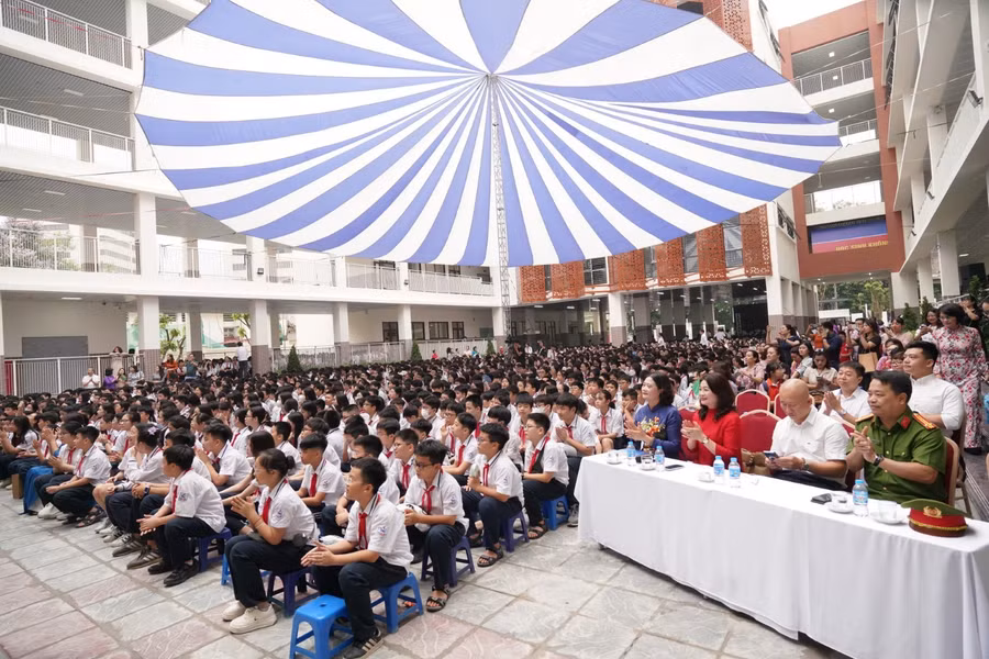 Một góc cơ sở vật chất Trường THCS Giảng Võ sau khi được được đầu tư xây mới.