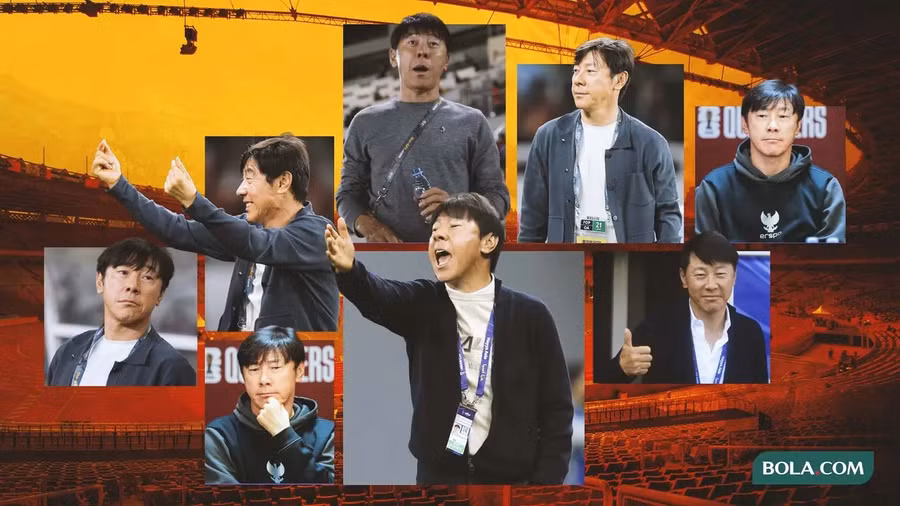 Biểu cảm của HLV Shin Tae-yong trong trận Indonesia thua Iraq 0-2 hôm 6/6. Ảnh: Bola.