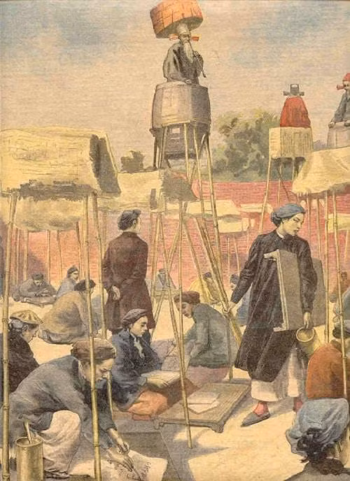 Tranh vẽ cảnh trường thi xưa (Le Petit Journal, 28/7/1895). Tranh vẽ cảnh trường thi xưa (Le Petit Journal, 28/7/1895).