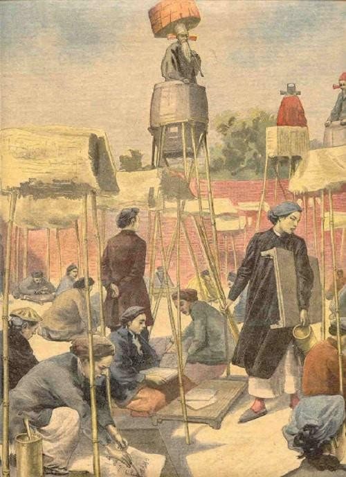 Tranh vẽ cảnh trường thi xưa (Le Petit Journal, 28/7/1895). Tranh vẽ cảnh trường thi xưa (Le Petit Journal, 28/7/1895).