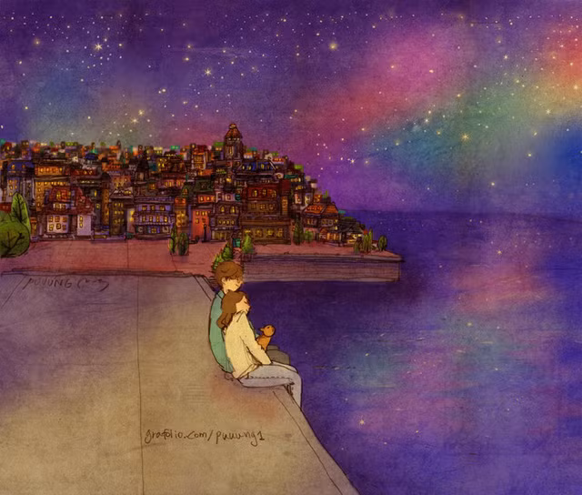  cùng tựa vai nhau ngắm biển 