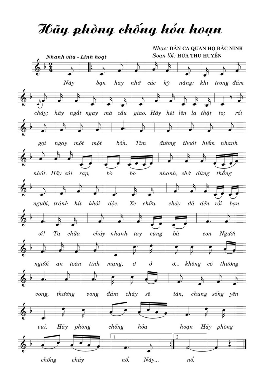 Bài hát &apos;Hãy phòng chống hỏa hoạn&apos; dễ hát, dễ nhớ, dễ vận dụng. Ảnh: HTH
