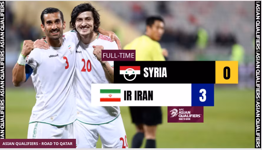 Iran đang dẫn đầu bảng A sau khi hạ Syria 3-0.