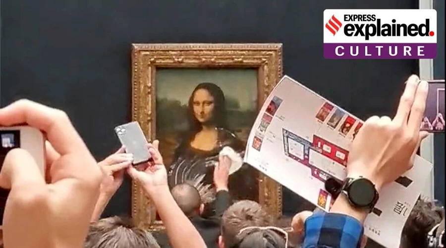 Bức 'Mona Lisa' của danh họa Leonardo da Vinci hồi tháng 5 cũng bị tấn công. Ảnh: Indianexpress