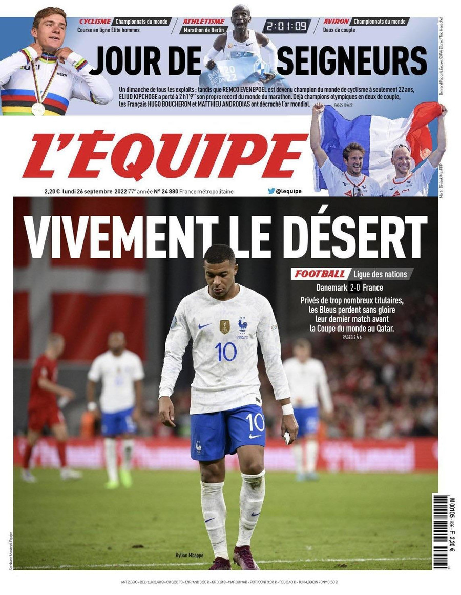 Báo chí Pháp chỉ trích đội nhà sau thành tích xấu hổ ở UEFA Nations League 2022.