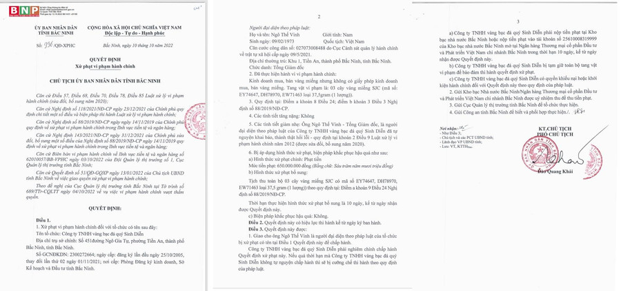 Quyết định xử phạt của UBND tỉnh Bắc Ninh đối với Công ty vàng bạc Sinh Diễn. Quyết định xử phạt của UBND tỉnh Bắc Ninh đối với Công ty vàng bạc Sinh Diễn.