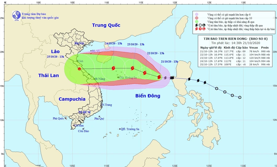 Bão số 8 trên Biển Đông, dự báo sức gió gần tâm giật cấp 14