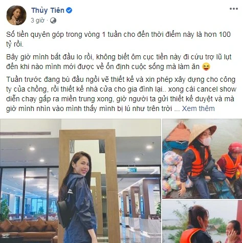 Thủy Tiên cập nhật thông tin trên trang cá nhân của mình. Ảnh: Chụp màn hình facebook.