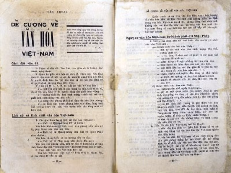 Bản Đề cương về Văn hóa Việt Nam đăng toàn văn trên Tạp chí Tiên Phong số 1. Nguồn ảnh: Bảo tàng Lịch sử Quốc gia.