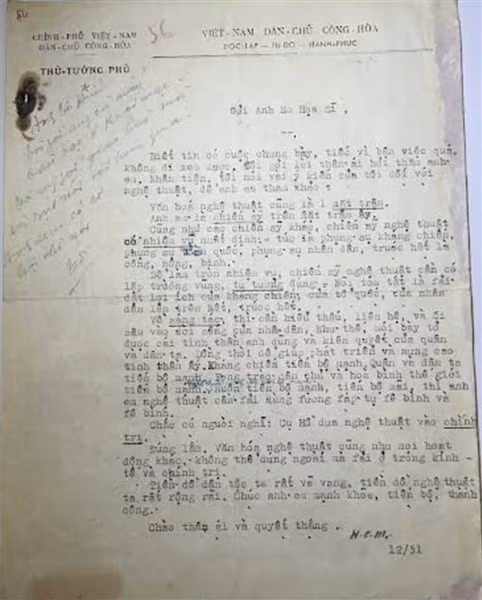 Thư Bác Hồ viết cho văn nghệ sĩ.