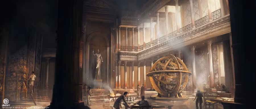 Thời thịnh vượng, Đại thư viện Alexandria có tới 700 nghìn cuộn sách. Ảnh: Pinterest.com