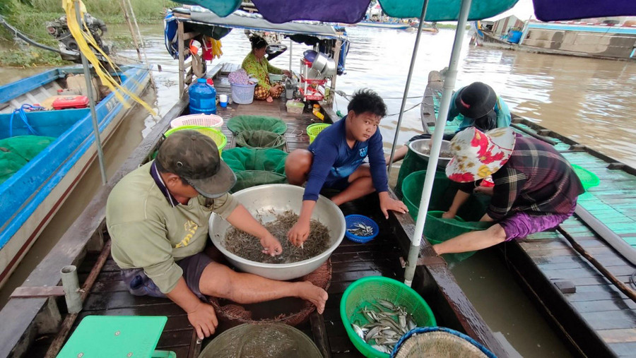Bà con đang phân loại, làm sạch chiến lợi phẩm. Bà con đang phân loại, làm sạch chiến lợi phẩm.