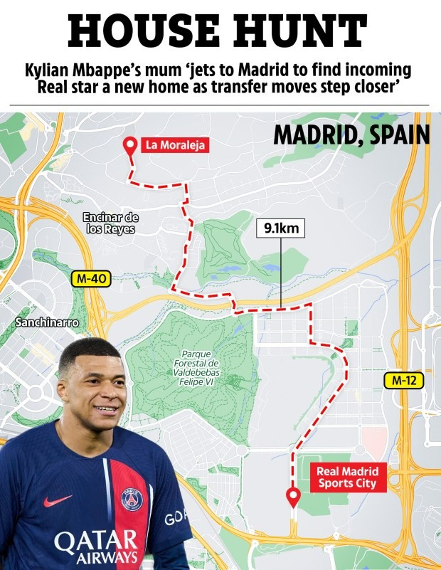 Mbappe ưu tiên mua nhà tại La Moraleja, cách trung tâm huấn luyện Real Madrid khoảng 9 km. Mbappe ưu tiên mua nhà tại La Moraleja, cách trung tâm huấn luyện Real Madrid khoảng 9 km.
