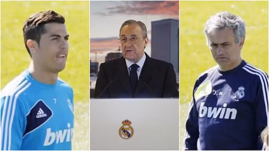 Cristiano Ronaldo, Florentino Perez và Jose Mourinho.