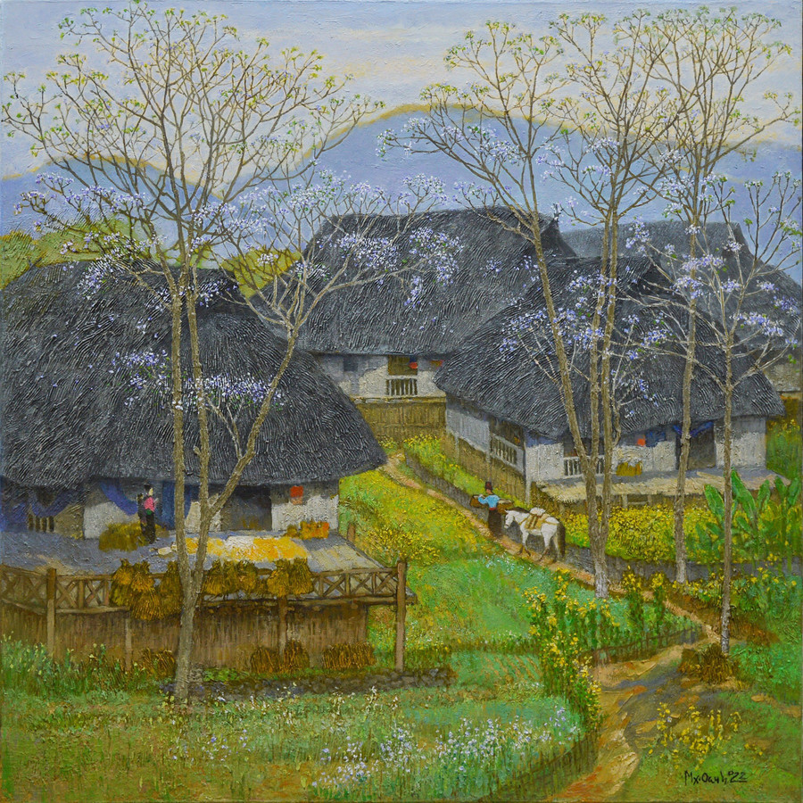 Tác phẩm &apos;Mùa xuân Tây Bắc&apos; của Mai Xuân Oanh.