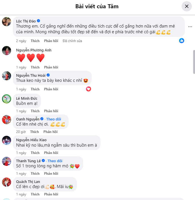 Bình luận chia sẻ với võ sĩ sinh năm 1994 từ những vận động viên nổi tiếng. Ảnh chụp màn hình.