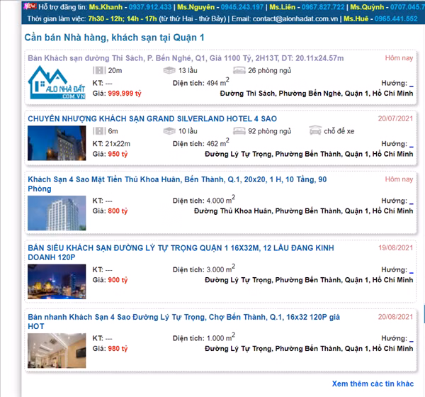 Một loạt khách sạn giá sấp xỉ 1.000 tỉ được rao bán đầy trên mạng.