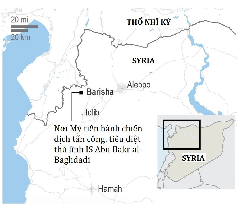 Nơi trú ẩn cuối cùng của Baghdadi là ở Idlib, Syria. Đồ họa: AP. Ke noi gian bi an giup My tim va tieu diet trum khung bo IS hinh anh 4