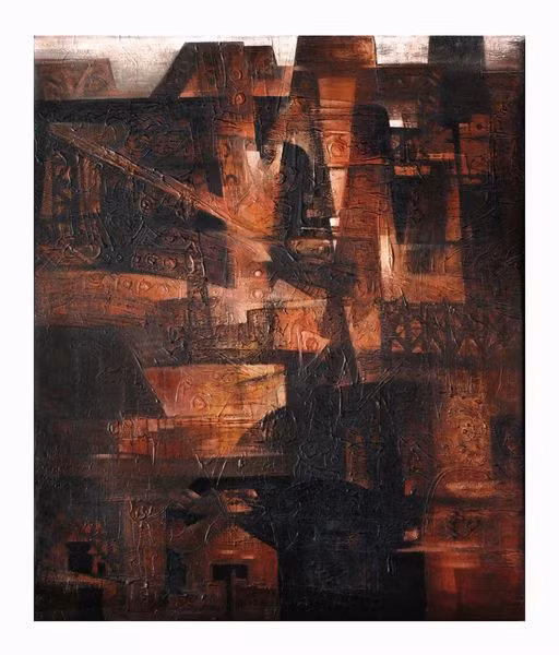 Tác phẩm 'Nhịp cầu Long Biên', sơn dầu tổng hợp. Tranh Nguyễn Văn Chuyên.