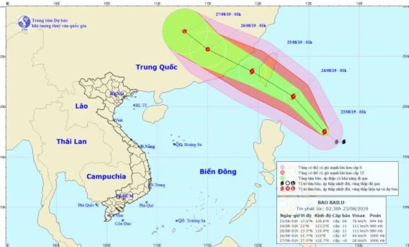 Bão BAILU, trên Biển Đông gió giật cấp 13