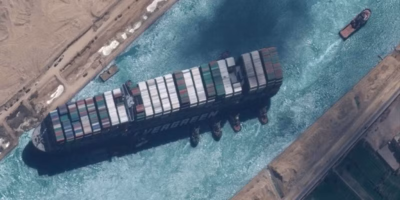 Hình ảnh vệ tinh khi Ever Given được giải cứu. 