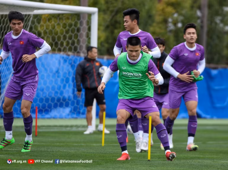 Buổi tập thứ hai của tuyển Việt Nam trên đất Nhật Bản chiều 27/3. Ảnh: VFF.