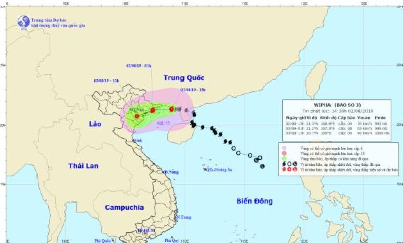 Bão WIPHA đến rất gần Móng Cái