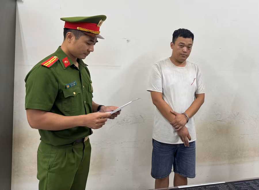 Thái Ngọc Anh tại cơ quan Công an.