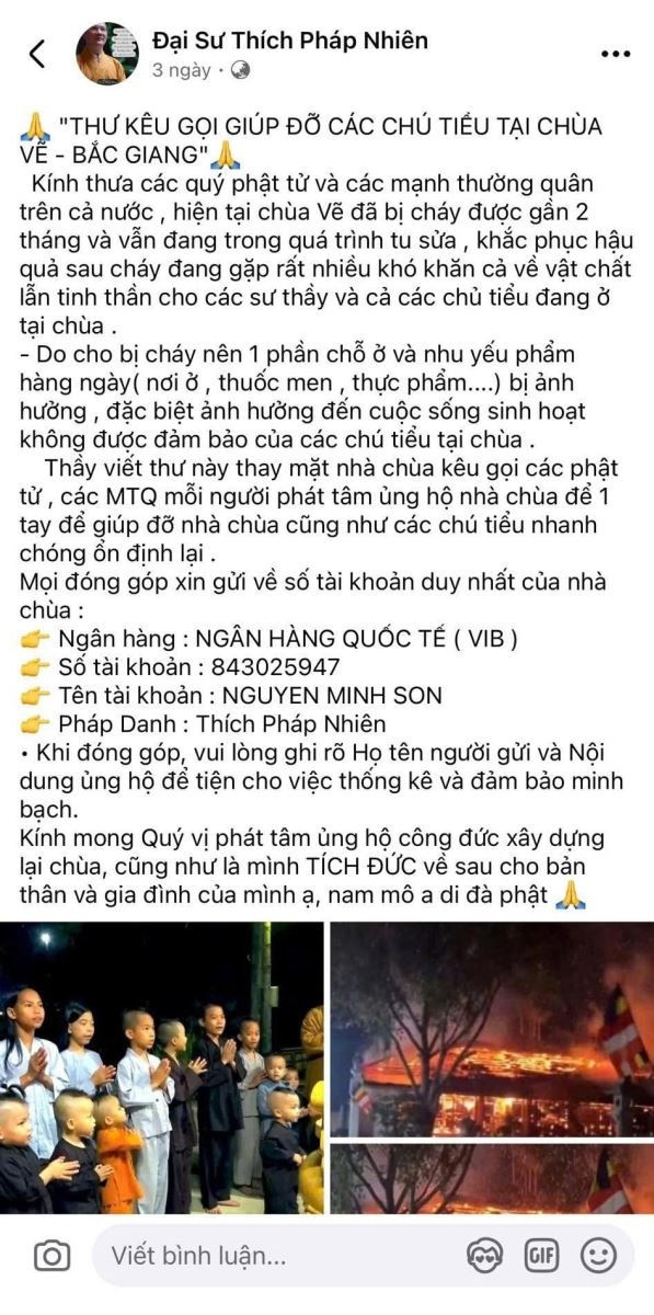 Lê Hữu Tuấn giả danh nhà sư đăng thông tin kêu gọi hỗ trợ để chiếm đoạt tài sản. 2218-4f5f6b4662e8ebb6b2f91.jpg