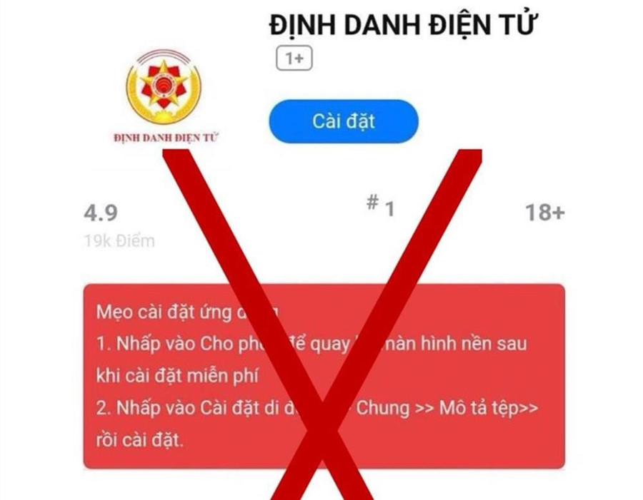 Ảnh: Cảnh báo cài đặt ứng dụng VNeID giả mạo.