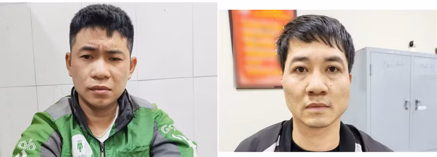 Hai đối tượng Âu và Lượng tại cơ quan công an. (Ảnh CAHN).