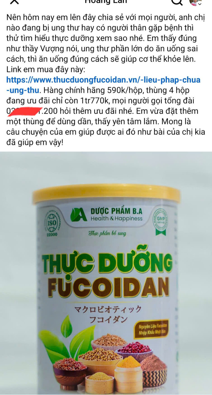 Một số tài khoản facebook viết những lời "có cánh" về Fucoidan và gắn đường link dẫn đến website: https://thucduongfucoidan.com/. z6616998764292-0401857bf3cb1fe2571503804d8fcbaf.jpg