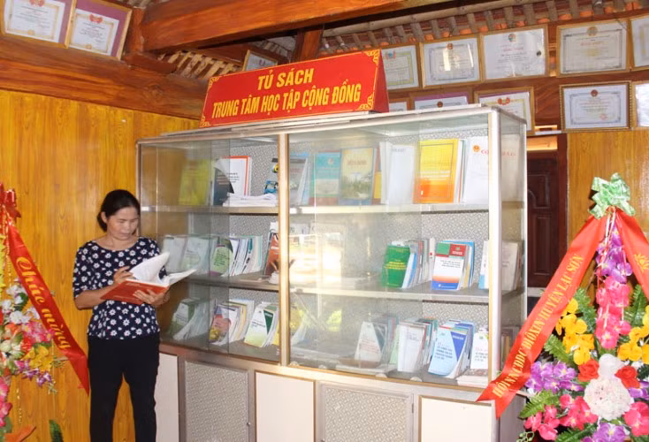 Tủ sách của trung tâm học tập cộng đồng xã Hòa Lộc (huyện Hậu Lộc, Thanh Hóa).