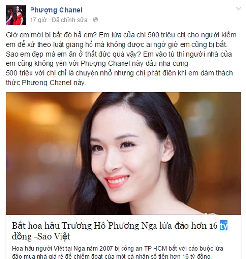 Đại gia Phượng Chanel lên tiếng việc tố Hoa hậu Phương Nga lừa đảo trên FB