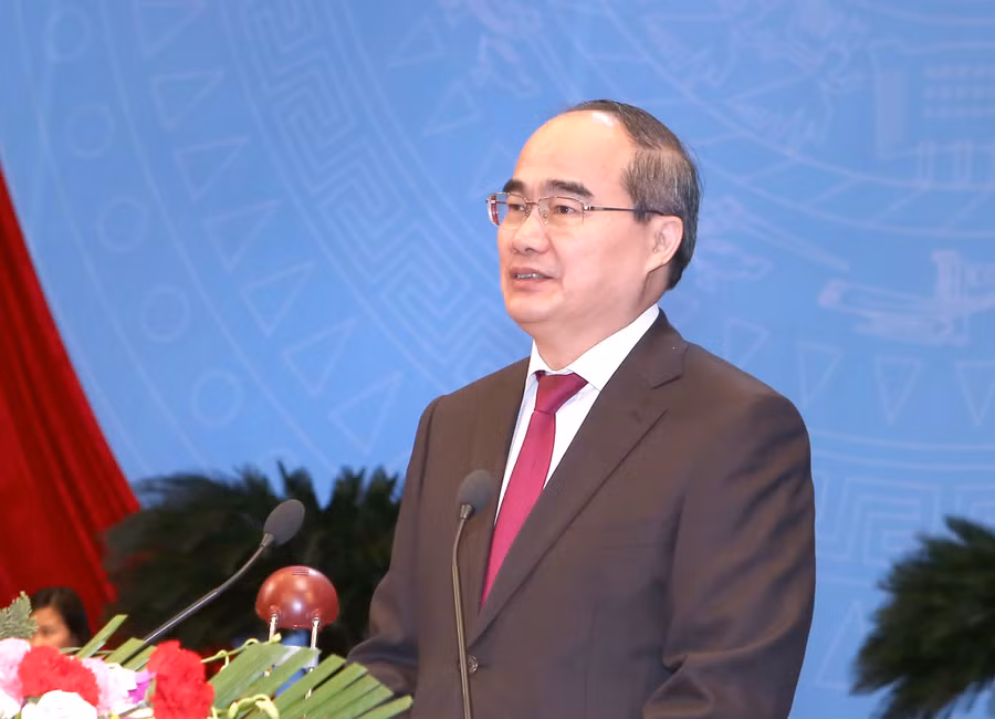 Chủ tịch Ủy ban Trung ương MTTQ Việt Nam Nguyễn Thiện Nhân dự và phát biểu tại phiên bế mạc Đại hội. Ảnh: VGP/Nguyễn Hoàng