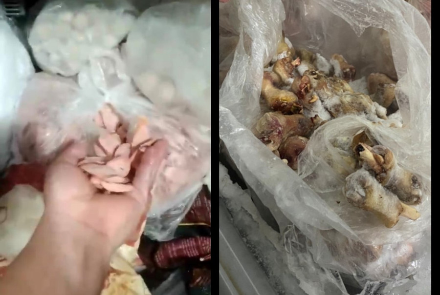 Thực phẩm có dấu hiệu hư hỏng được phát hiện tại tủ đông lạnh của công ty cung cấp suất ăn cho một số trường học trên địa bàn TP Thủ Đức. Ảnh: Chụp màn hình