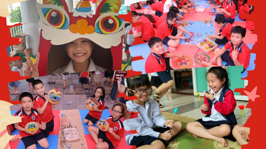 Nhóm học sinh tham gia trải nghiệm: làm đầu lân, đèn ông sao, vẽ mặt nạ, nặn tò he…. Nhóm học sinh tham gia trải nghiệm: làm đầu lân, đèn ông sao, vẽ mặt nạ, nặn tò he….