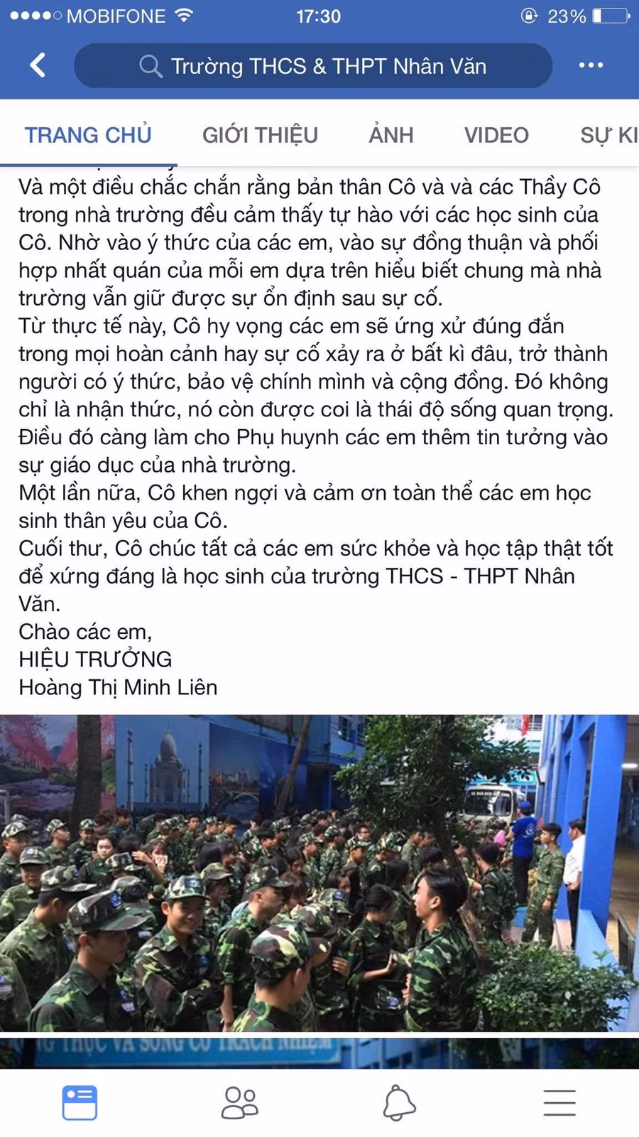 Ảnh chụp tại fanpage của trường Nhân Văn