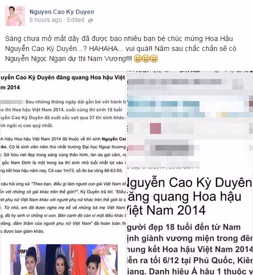 MC Kỳ Duyên ngỡ ngàng vì bị gọi tên khắp nơi, Tân Hoa hậu đóng Facebook 1