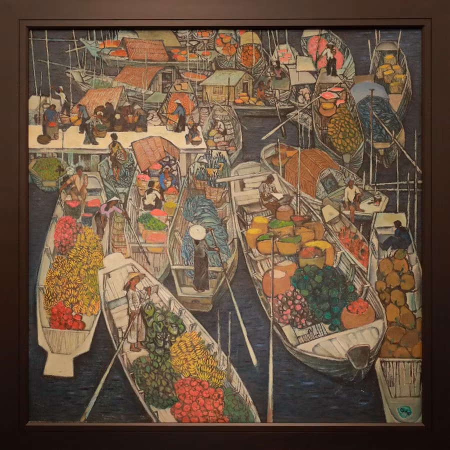 Bến thuyền ở Cần Thơ - Tranh sơn dầu của Đặng Chung - 1981.