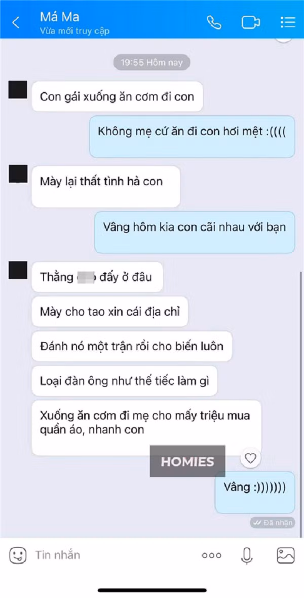 Tin nhắn "bá đạo" của mẹ "nhà người ta" - Ảnh: Homies.