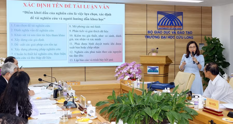 TS Vương Bảo Thy - Trường ĐH Cửu Long trình bày tham luận.