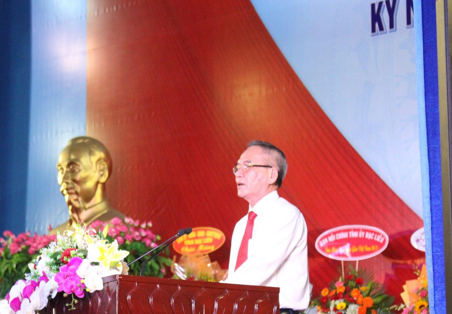 Ông Lữ Văn Hùng, Bí thư Tỉnh ủy Bạc Liêu phát biểu tại lễ kỷ niệm.