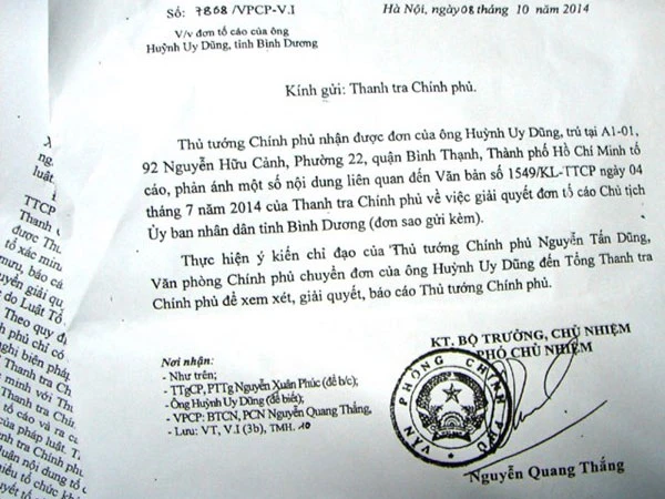 Vụ ông Dũng “lò vôi” tố cáo Chủ tịch tỉnh Bình Dương: Thủ tướng chỉ đạo phúc tra làm rõ 