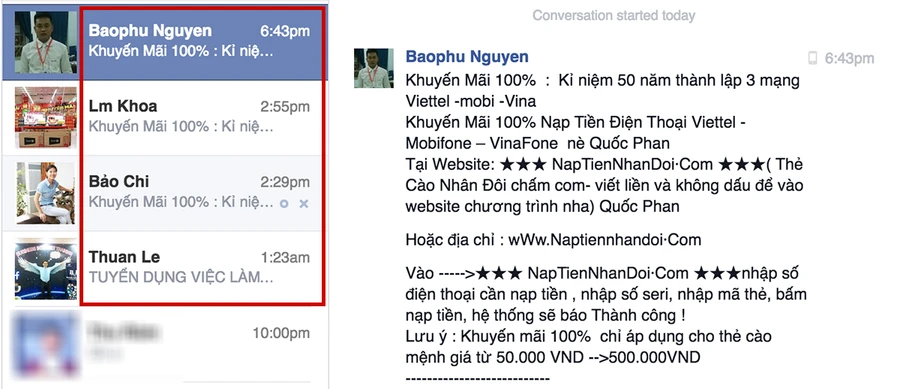 Nhiều người bức xúc vì nhận được nhiều tin nhắn lừa đảo hiện nay trên Facebook