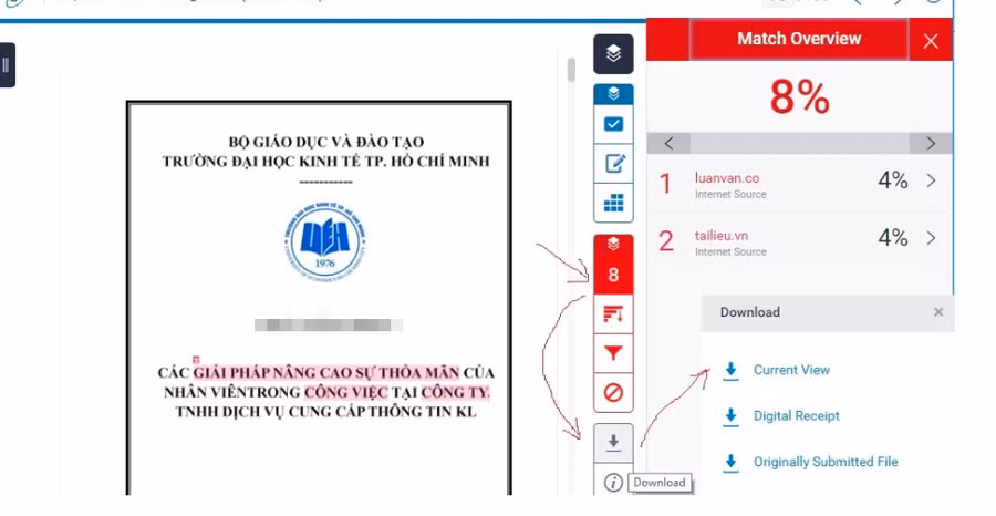 Giao diện hệ thống kiểm tra đạo văn của Đại học Kinh tế TPHCM. Ảnh: UEH
