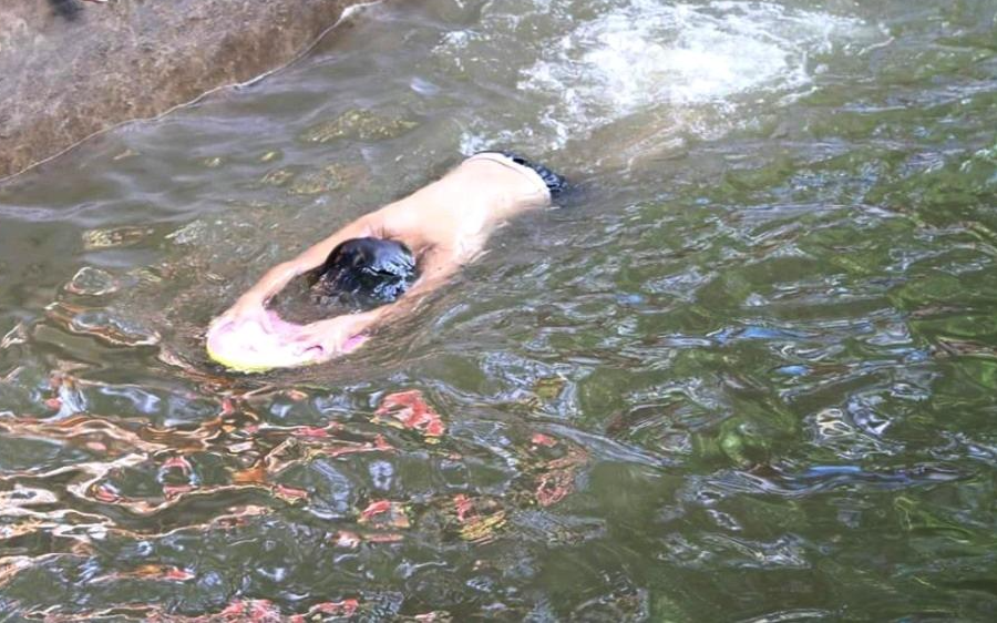 Nhiều học sinh đã biết bơi từ “bể bơi” dã chiến này. Nhiều học sinh đã biết bơi từ “bể bơi” dã chiến này.