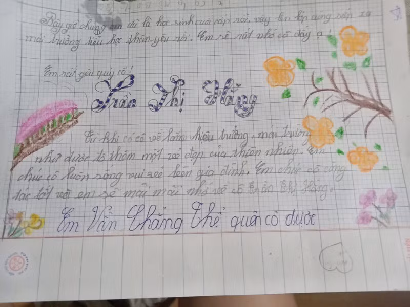 Một trong số hàng trăm lá thư của học sinh gửi đến cô Hằng.