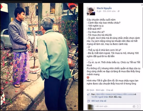 Ấm áp với câu chuyện ông cụ mua hoa đào tặng vợ đã khuất chiều 30 Tết 1